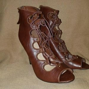 Call It Spring JustFab Brown Lace Up Heels